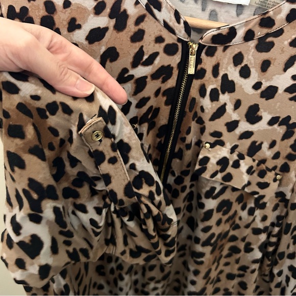 Calvin Klein Leopard Print Stretch Knit Women's Blouse Top Large - Picture 5 of 8